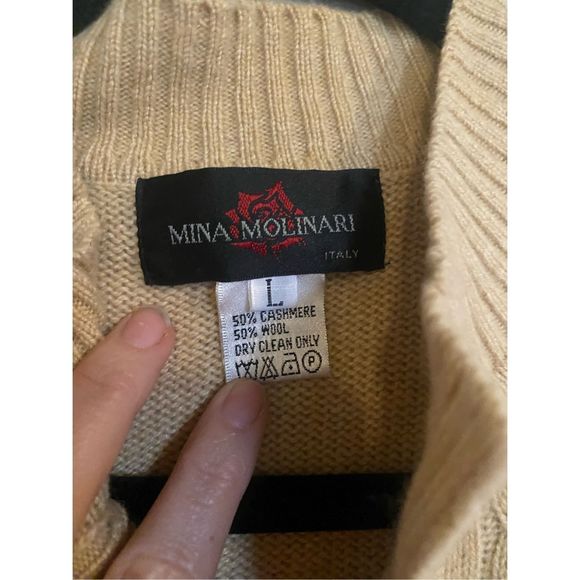 Mina Molinari Italy Wool Cashmere Beige Tan Knit Cardigan Size Large, MSRP $250+ - Picture 6 of 11